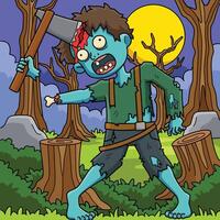 zombie med ett yxa i hans huvud färgad tecknad serie vektor