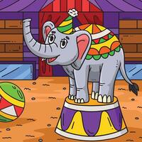 Zirkus Elefant auf ein Podium farbig Karikatur vektor