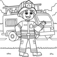 manlig brandman färg sida för barn vektor