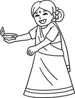 Diwali Kind mit ein Kerze isoliert Färbung Seite vektor