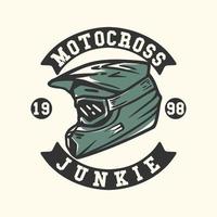 logo design motocross junkie motocross med motocrosshjälm vintage illustration vektor