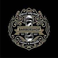 Haarschnitt und Rasur Barbershop klassisches dekoratives Vintage-Logo und Illustration vektor