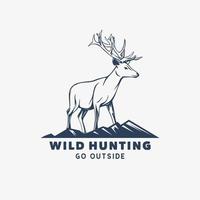 Logo-Design wilde Jagd mit Hirsch-Vintage-Illustration nach draußen gehen vektor