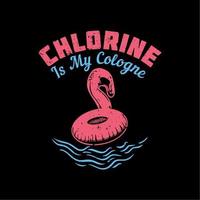 T-Shirt Design Chlor ist mein Köln mit Schwimmreifen und schwarzem Hintergrund Vintage Illustration