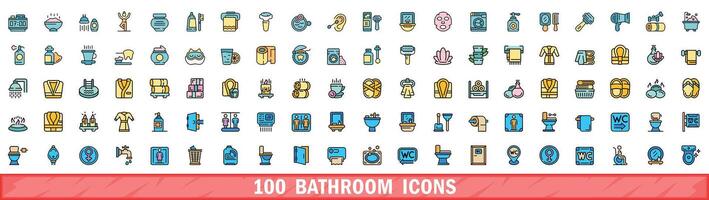 100 Badezimmer Symbole Satz, Farbe Linie Stil vektor