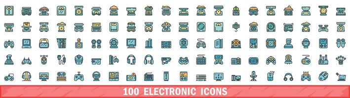 100 elektronisk ikoner uppsättning, Färg linje stil vektor