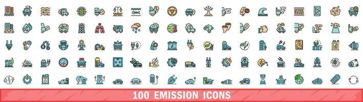 100 Emission Symbole Satz, Farbe Linie Stil vektor