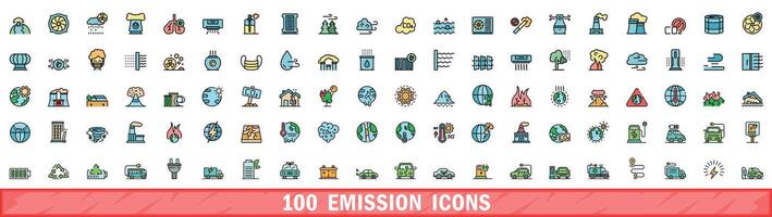 100 Emission Symbole Satz, Farbe Linie Stil vektor