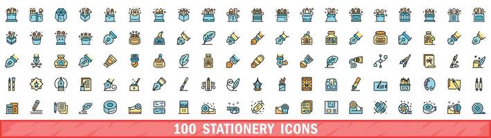 100 brevpapper ikoner uppsättning, Färg linje stil vektor