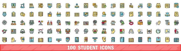 100 studerande ikoner uppsättning, Färg linje stil vektor