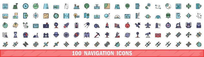 100 navigering ikoner uppsättning, Färg linje stil vektor