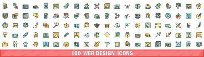 100 webb design ikoner uppsättning, Färg linje stil vektor