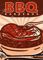 Poster Design BBQ Grill mit gegrilltem Fleisch Vintage Illustration vektor