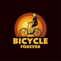 logo design cykel för evigt med skelett ridning cykel vintage illustration vektor