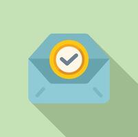 platt design ikon av en sluten kuvert med en kolla upp märke, symboliserar en bekräftad eller godkänd e-post vektor