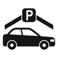 enkel svart och vit ikon terar en bil under en parkering tecken vektor