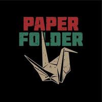 T-Shirt-Design-Papierordner mit Vogel-Origami und schwarzem Hintergrund Vintage-Illustration vektor