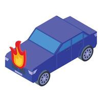 isometrisk bil på brand ikon vektor