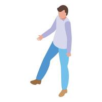 isometrisch Illustration von ein beiläufig Mann Gehen im Jeans und Hemd auf ein Weiß Hintergrund vektor