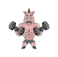 Schwein Fitness Bodybuilder Cartoon Charakter Design Illustration vektor