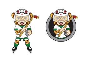 Geparden-Hockey-Spieler-Cartoon-Charakter-Design-Illustration vektor