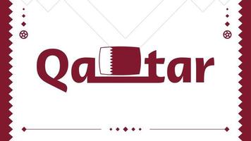 Katar-Flagge und Text auf dem Hintergrund des Fußballturniers 2022. Vektor-Illustration Fußball-Muster für Banner, Karte, Website. burgunder farbe nationalflagge katar vektor