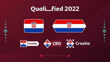 Satz von Kroatien-Flagge und Text auf dem Hintergrund des Fußballturniers 2022. Vektor-Illustration Fußball-Muster für Banner, Karte, Website. Nationalflagge Kroatien vektor