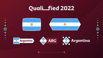 uppsättning av Argentina flagga och text på 2022 fotbollsturnering bakgrund. vektor illustration fotboll mönster för banner, kort, webbplats. argentinas nationella flagga