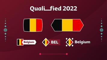 Satz von belgischer Flagge und Text auf dem Hintergrund des Fußballturniers 2022. Vektor-Illustration Fußball-Muster für Banner, Karte, Website. Nationalflagge Belgien vektor