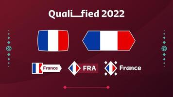 Satz von Frankreich-Flagge und Text auf dem Hintergrund des Fußballturniers 2022. Vektor-Illustration Fußball-Muster für Banner, Karte, Website. Nationalflagge Frankreich vektor