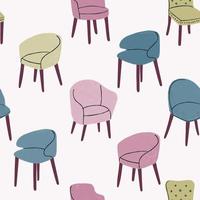 Vektor bunte nahtlose Muster mit handgezeichneten strukturierten Illustrationen von modernen bequemen Sesseln. Elemente für die Innenarchitektur