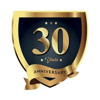 30-årsjubileum firar text företag affärsbakgrund med siffror. vektor firande årsdagen händelse mall mörkt guld röd färg sköld