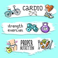 Fitness skiss banner set vektor