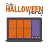 online halloween party koncept, datorskärm har videokonferens vektor