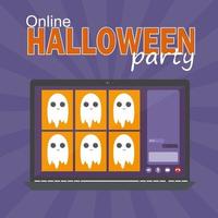 online halloween party koncept, datorskärm har videokonferens vektor