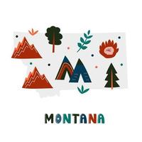 USA-Kartensammlung. Staatssymbole auf grauer Staatssilhouette - Montana vektor