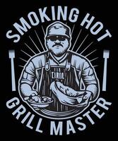 ai generiert Rauchen heiß Grill Meister Grill T-Shirt Design vektor