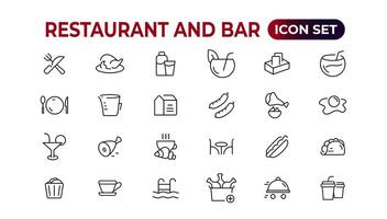 restaurang linje ikoner samling. mat, service, bar, alkohol ikoner. ui ikon uppsättning. tunn översikt ikoner packa. vektor illustration.