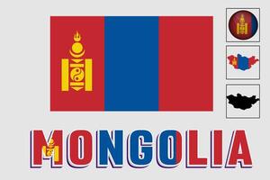 mongoliet flagga och Karta i en vektor grafisk
