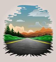 Landschaft Asphalt Auto Straße im Natur unter Berge Hügel und Bäume Lager Illustration vektor