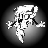 rolig tecknad serie karaktär. illustration av skiva av pizza. komisk element i trendig retro tecknad serie stil. vektor