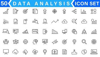 Daten Analyse Linie Symbole Satz. Analytik, Server, Bergbau, Daten Filter, Verkehr, ai, Gastgeber, Überwachung. Statistiken und Analytik Gliederung Symbole Sammlung vektor