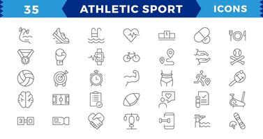 einfach einstellen von sportlich Sport verbunden Linie Symbole. Pixel perfekt.enthält eine solche Symbole wie Reiten Wasser Fahrrad, sup einsteigen, Kopfpflege ,Windsurfen und mehr. editierbar Schlaganfall. vektor