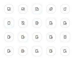 mobil enheter linje ikoner uppsättning. smartphone, telefon, dator, nätverk, bärbar dator, Ansökan, visa. översikt piktogram för webb och ui, ux mobil app design. redigerbar stroke. 24x24 pixel perfekt. vektor