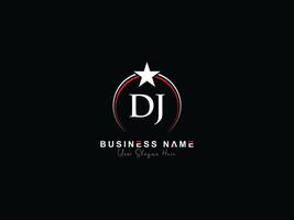 första cirkel dj logotyp ikon, kreativ lyx stjärna dj brev logotyp bild design vektor