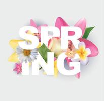 hej vår banner hälsningar design bakgrund med färgglada blomma element. vektor illustration