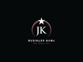 monogram cirkel jk stjärna logotyp design, lyx jk kunglig logotyp ikon vektor