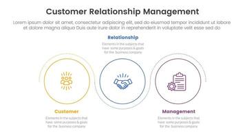 crm Kunde Beziehung Verwaltung Infografik 3 Punkt Bühne Vorlage mit Gliederung Kreis kreisförmig Welle oben und Nieder zum rutschen Präsentation vektor