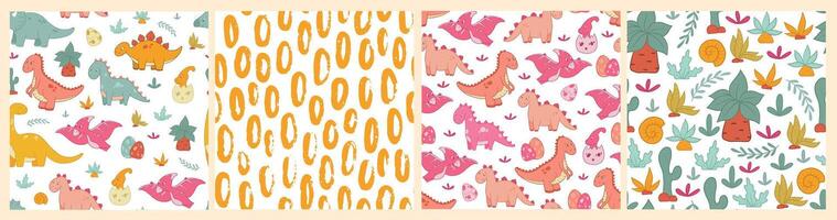 dinosaurier sömlös mönster samling för barnkammare dekor, barn textil- grafik, tapet, scrapbooking, stationär, omslag papper, etc. eps 10 vektor