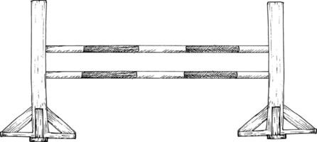 grafisk illustration av barriär för visa Hoppar och häst Hoppar, vit och röd stolpar. Utrustning för häst ridning. isolerat. för kort, grafik, dekor vektor